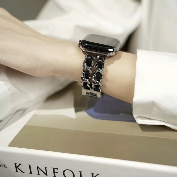 Apple Watch Band Luxury Adjustable Stylish Strap Silver Stainless Chain Band - Picture 3 of 7